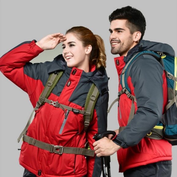 Ski Jacket Waterproof Windproof Snow Jacket Hooded Mens Womens Red & Gray - Picture 5 of 15